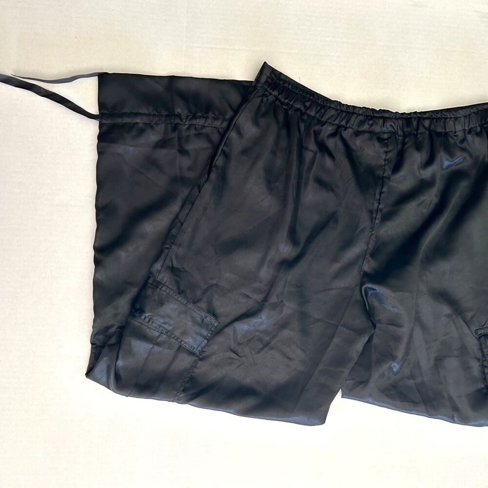 VTG 80s, Selene Sport, Black Satin Cargo Pants, Cinched ankle, sz L, Streetwear - Picture 2 of 6